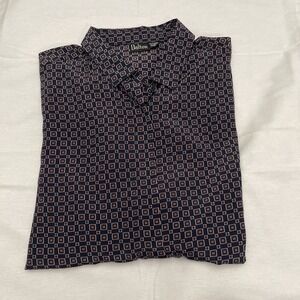 Vintage Navy Geometric Blouse Dalton Collar Button Long Sleeve Sz L Casual